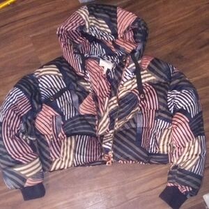 Avec Les Filles Cropped Striped Puffer Jacket - Pink, Navy & Cream